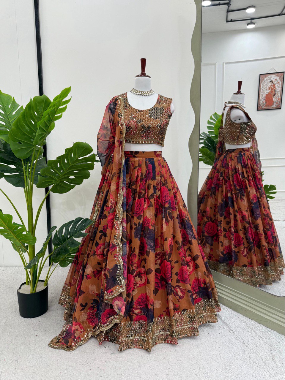 Designer Multi Flower With Mustard Color Lehenga Choli