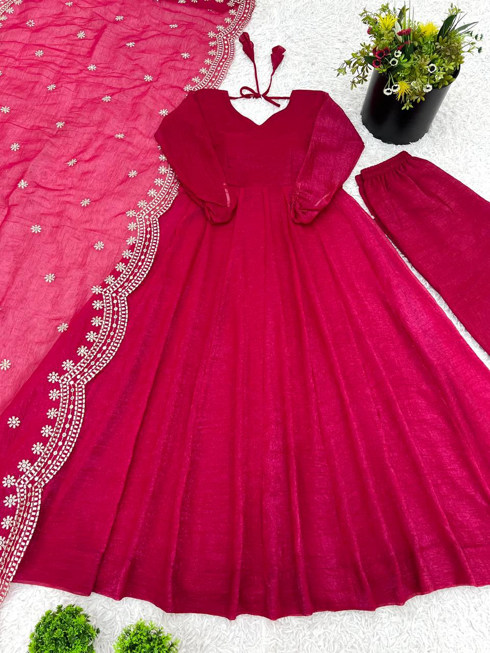 Awesome Sequence Work Pink Color Anarkali Gown