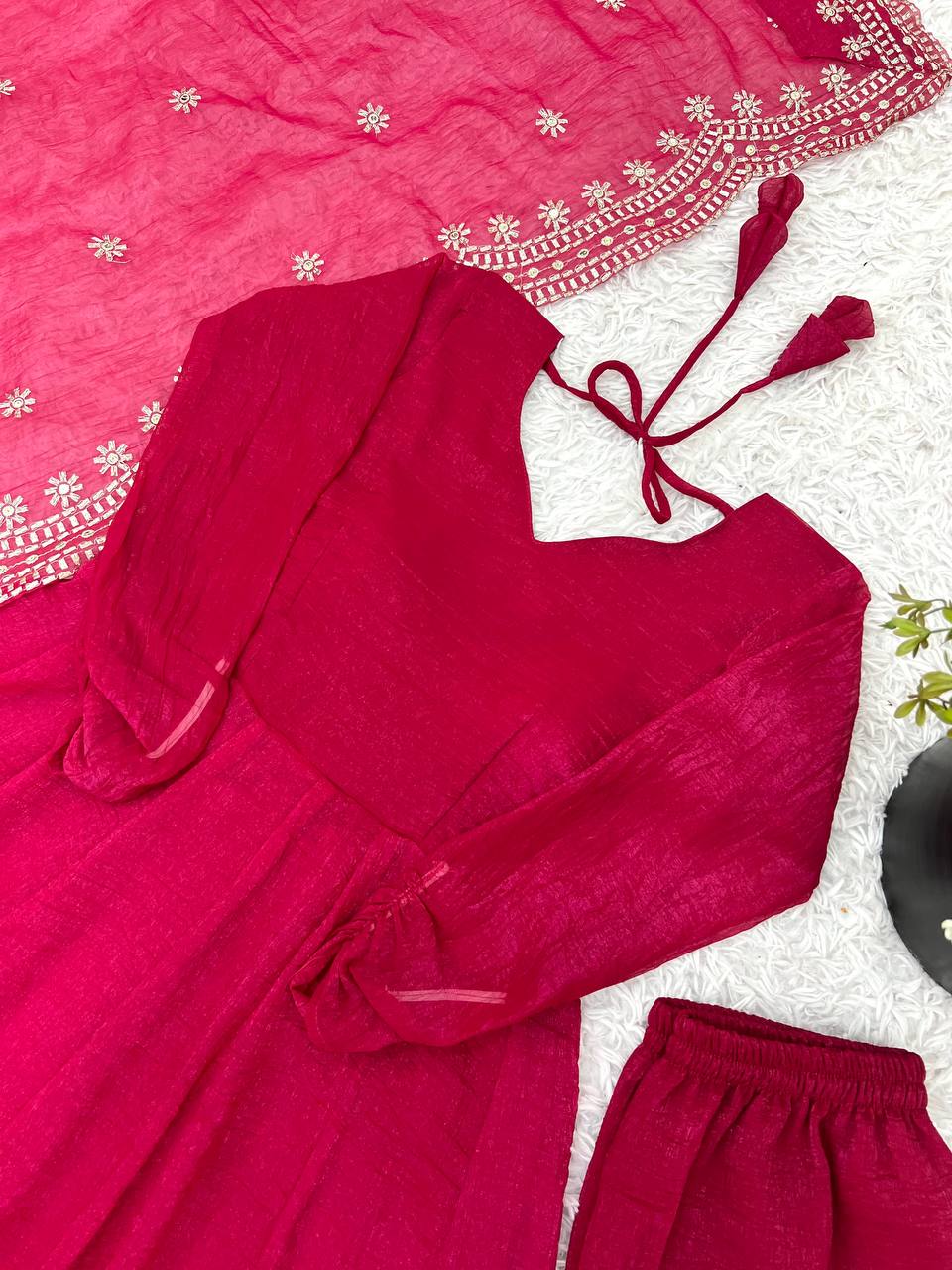 Awesome Sequence Work Pink Color Anarkali Gown