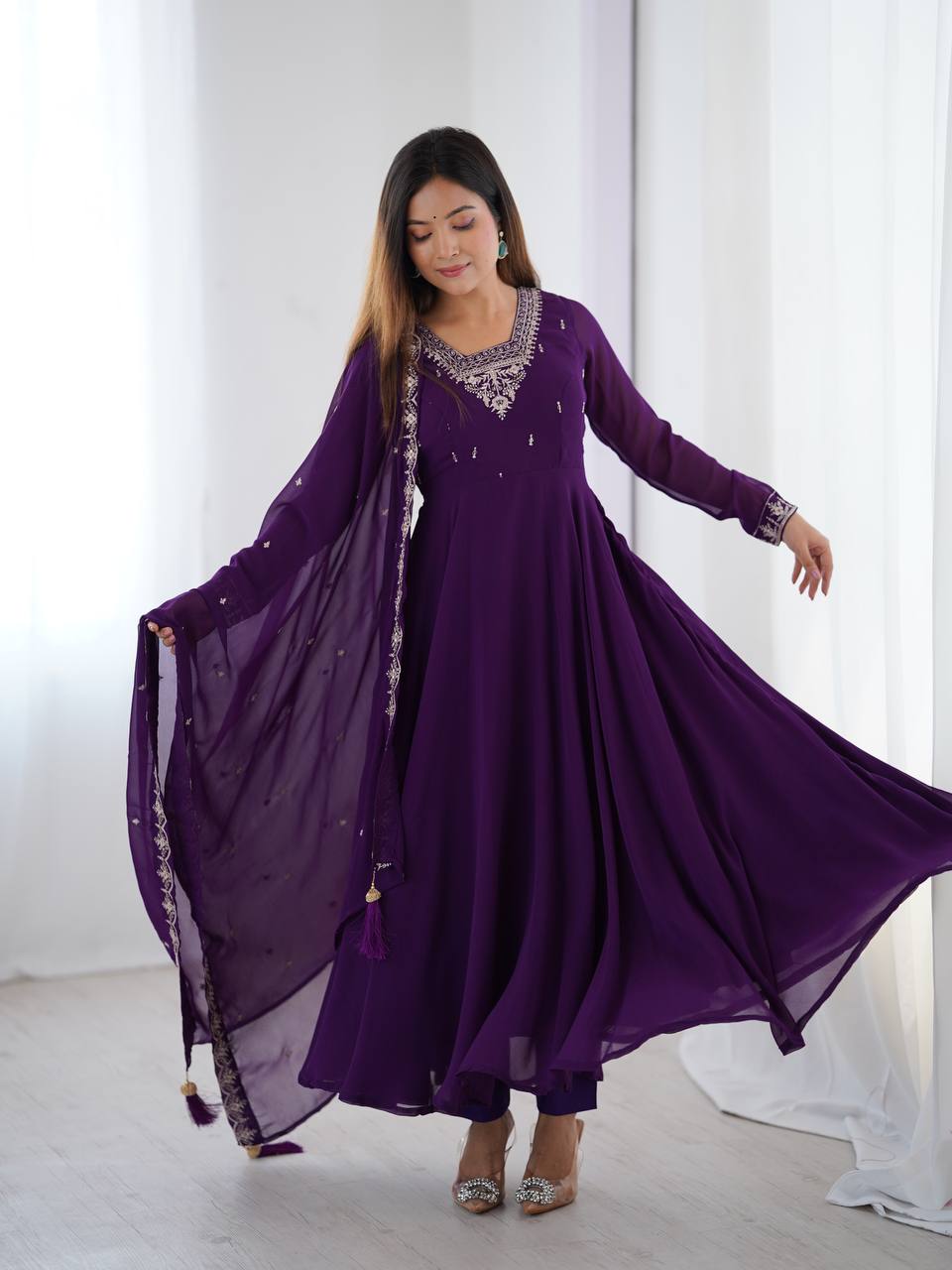 Adorable Purple Color Anarkali Gown
