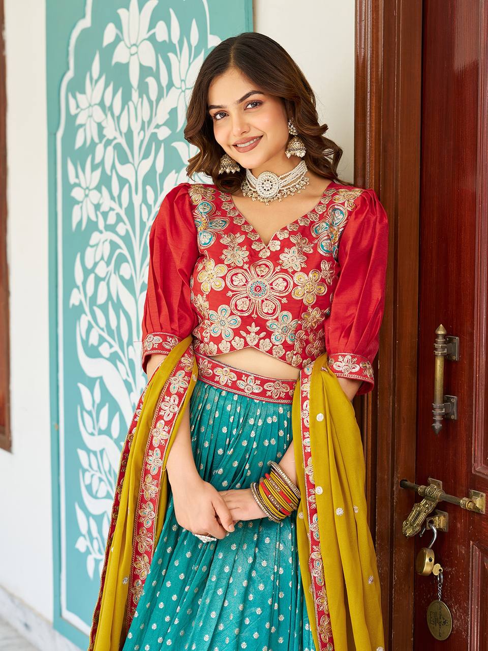 Occasion Wear Embroidery Work Rama Color Lehenga Choli