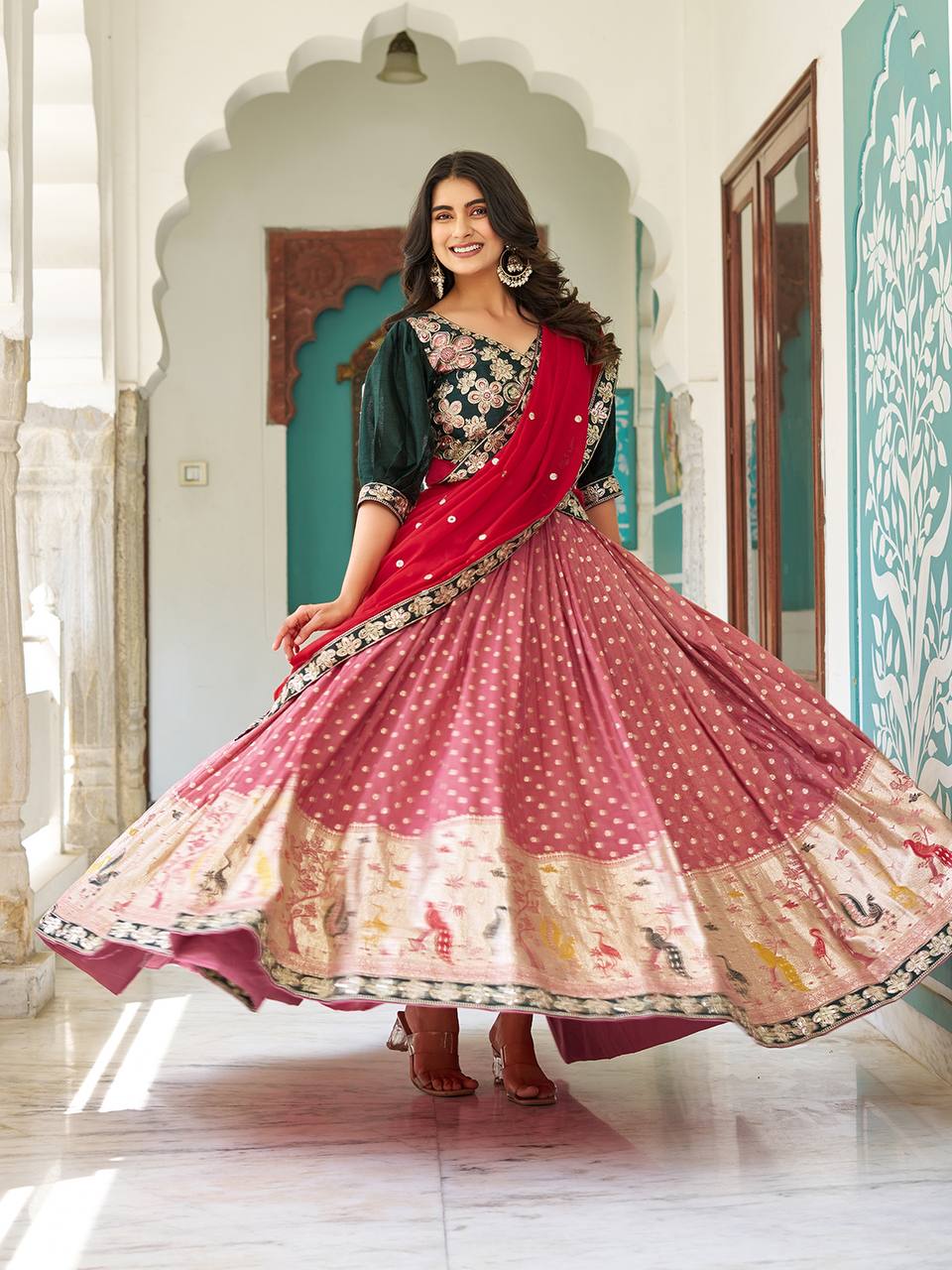 Occasion Wear Embroidery Work Peach Color Lehenga Choli