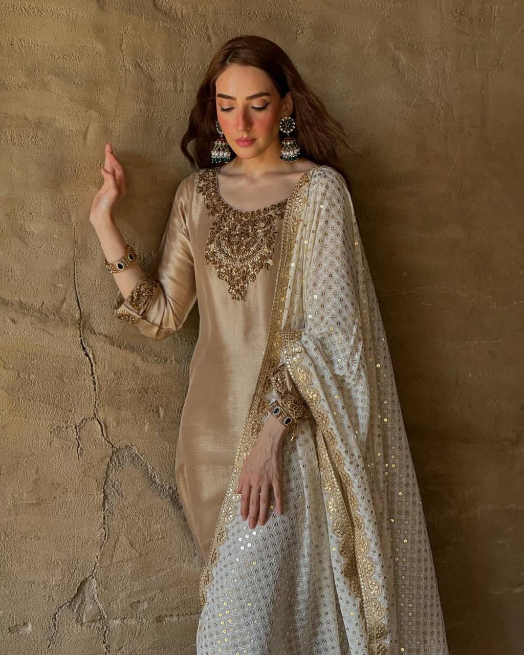 Elegant Sequence Work Off White Color Salwar Suit