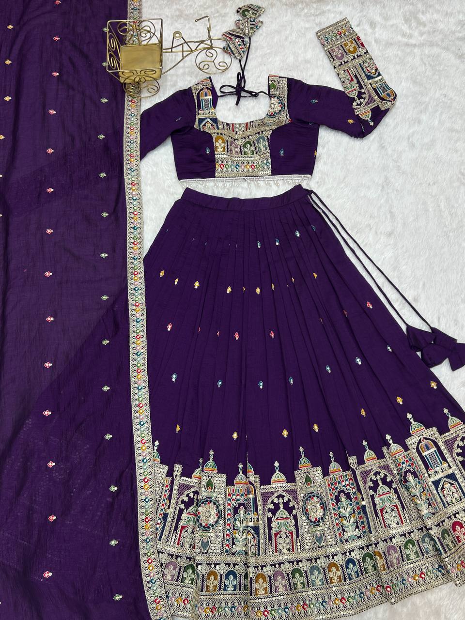 Occasion Wear Embroidery Work Purple Color Lehenga Choli