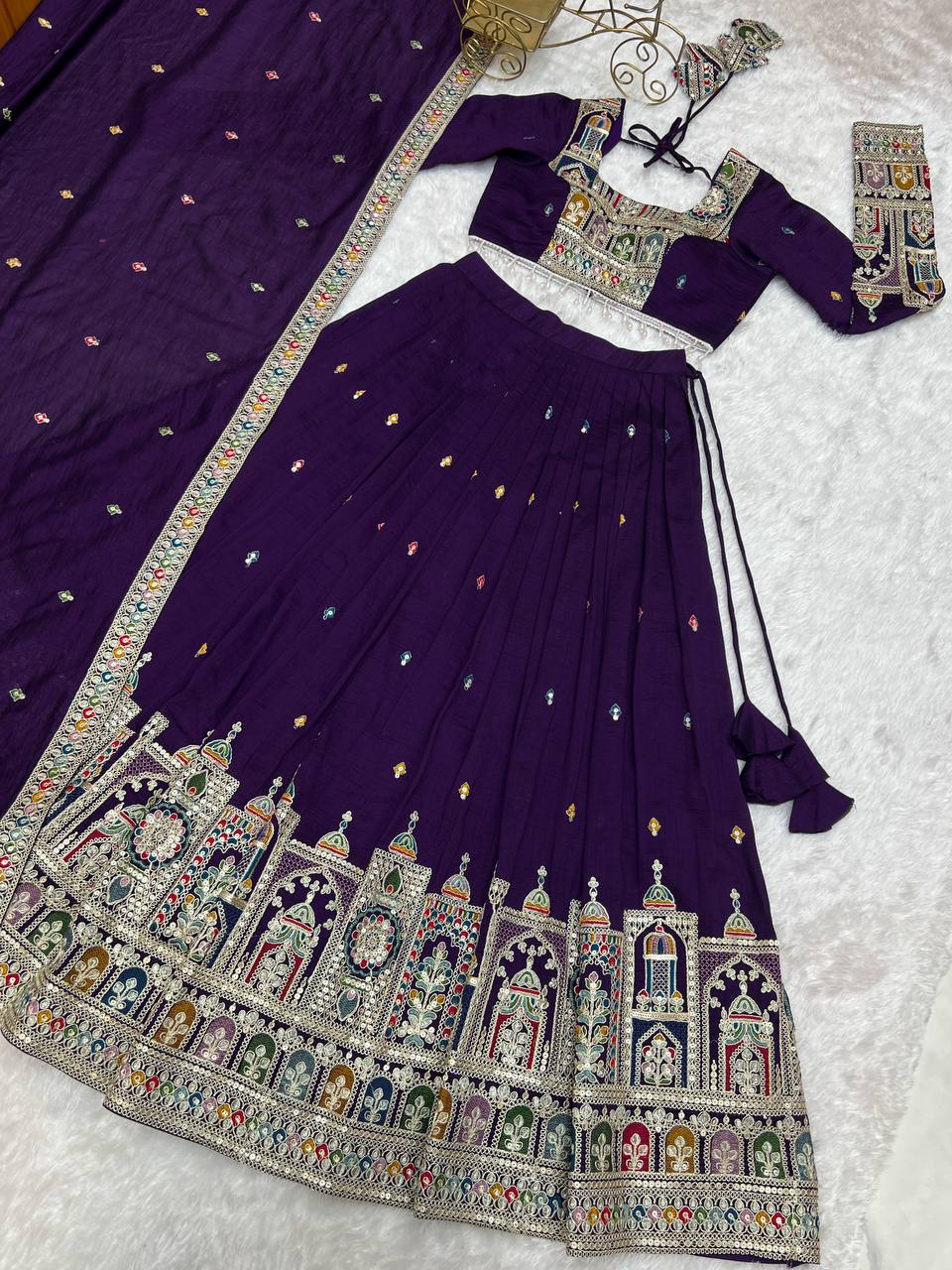 Occasion Wear Embroidery Work Purple Color Lehenga Choli