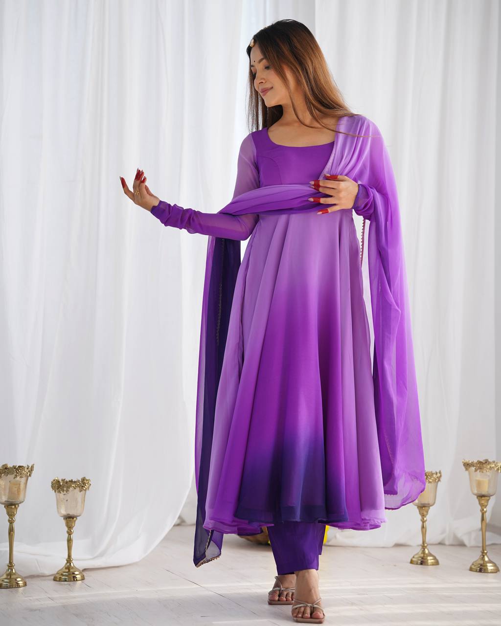 Elegant Georgette Purple Color Anarkali Suit