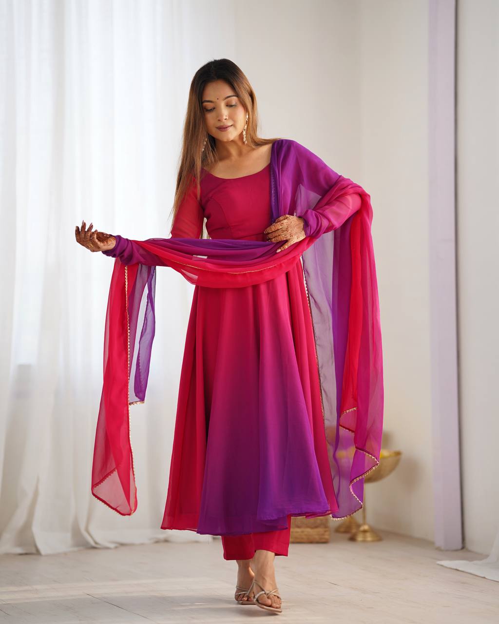 Elegant Georgette Dark Pink Color Anarkali Suit