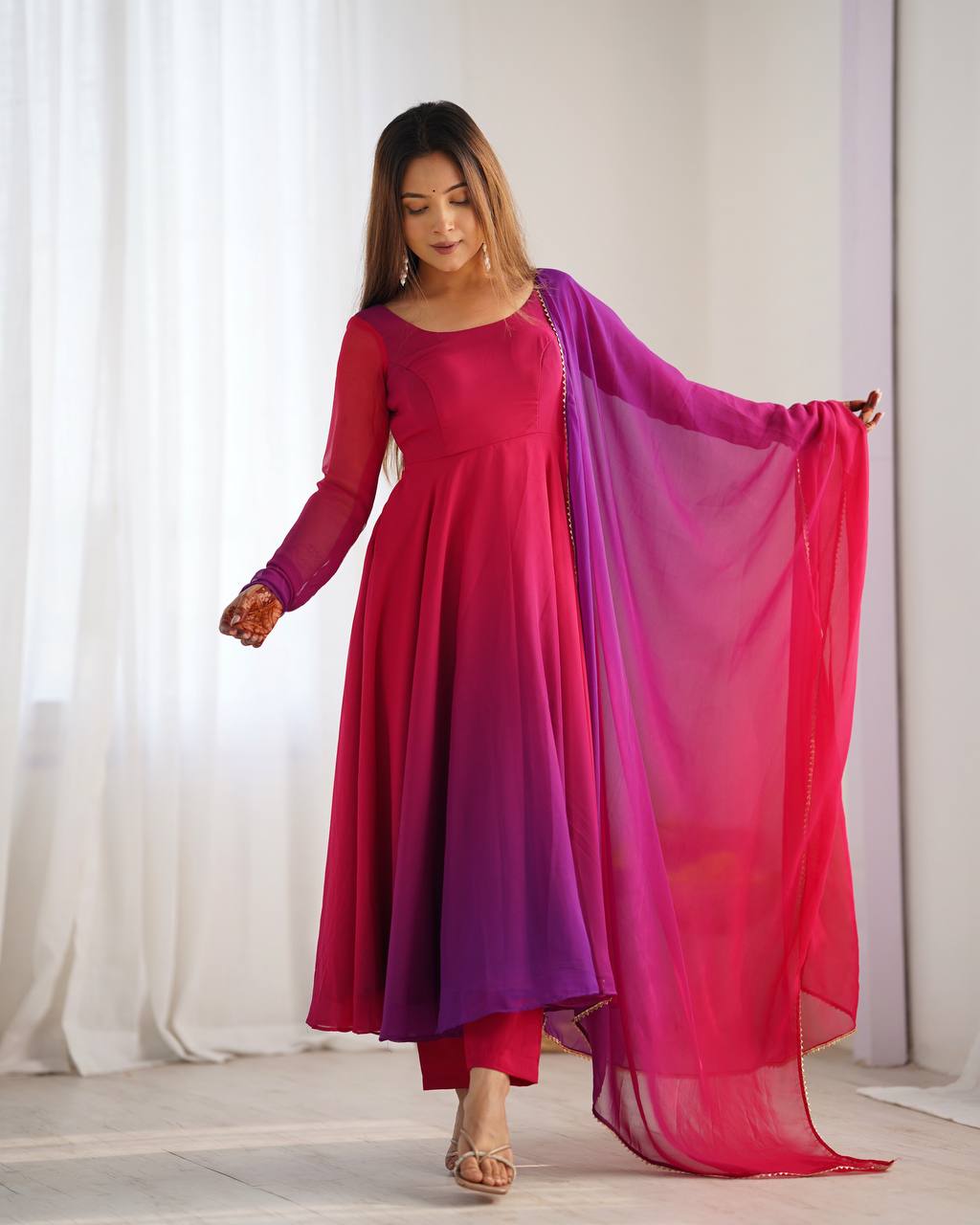 Elegant Georgette Dark Pink Color Anarkali Suit