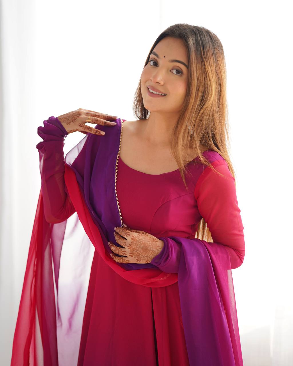 Elegant Georgette Dark Pink Color Anarkali Suit