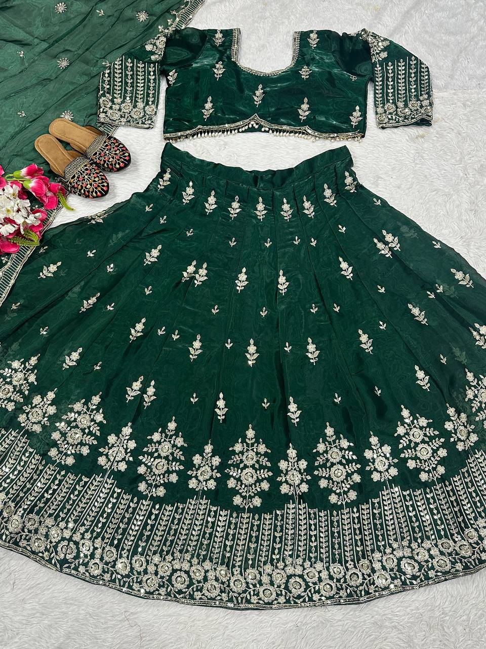 Marriage Special Heavy Work Green Color Lehenga Choli