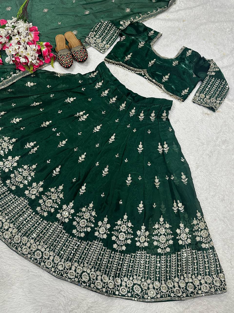 Marriage Special Heavy Work Green Color Lehenga Choli