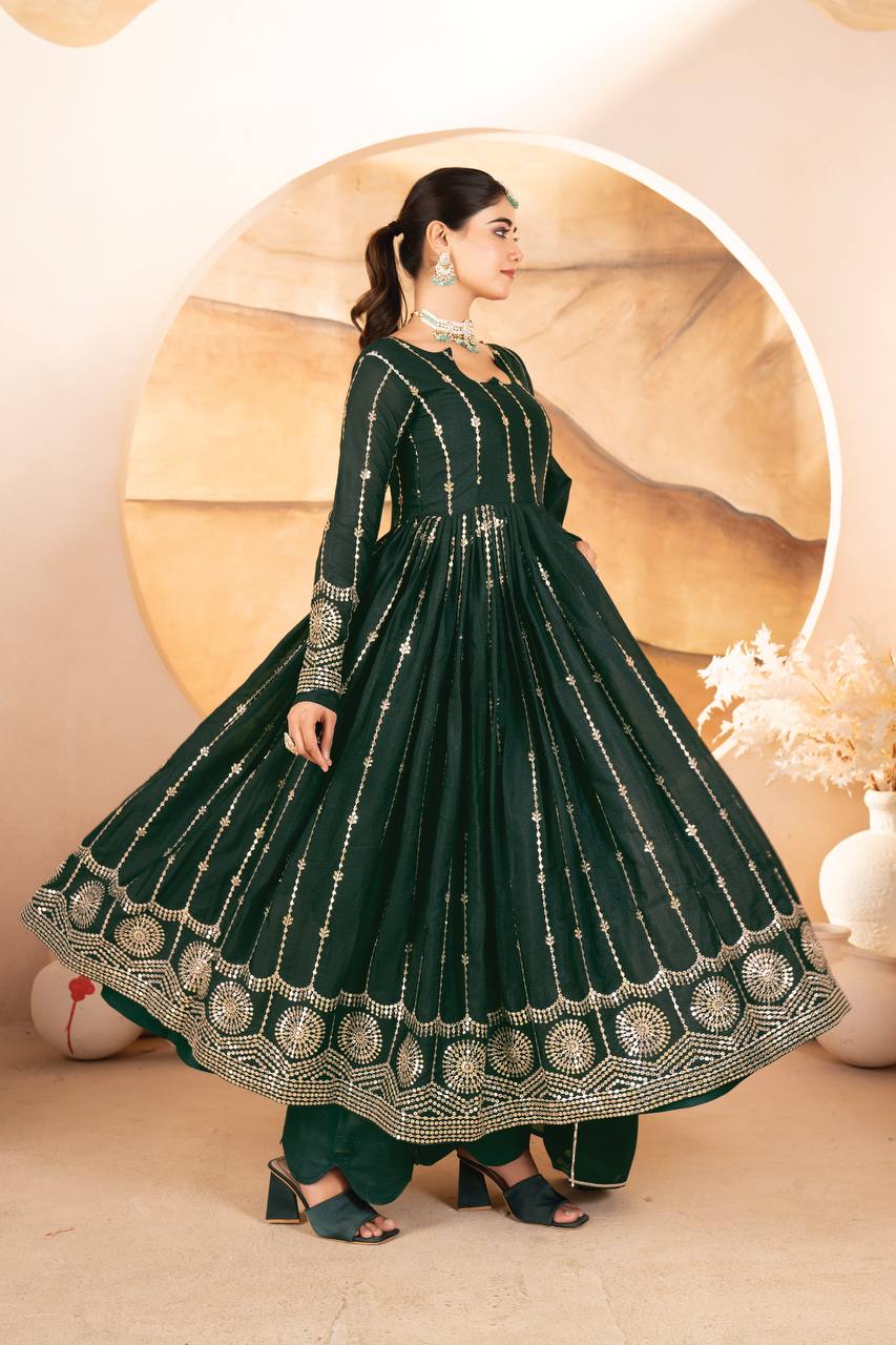 Captivating Georgette Green Color Anarkali Suit