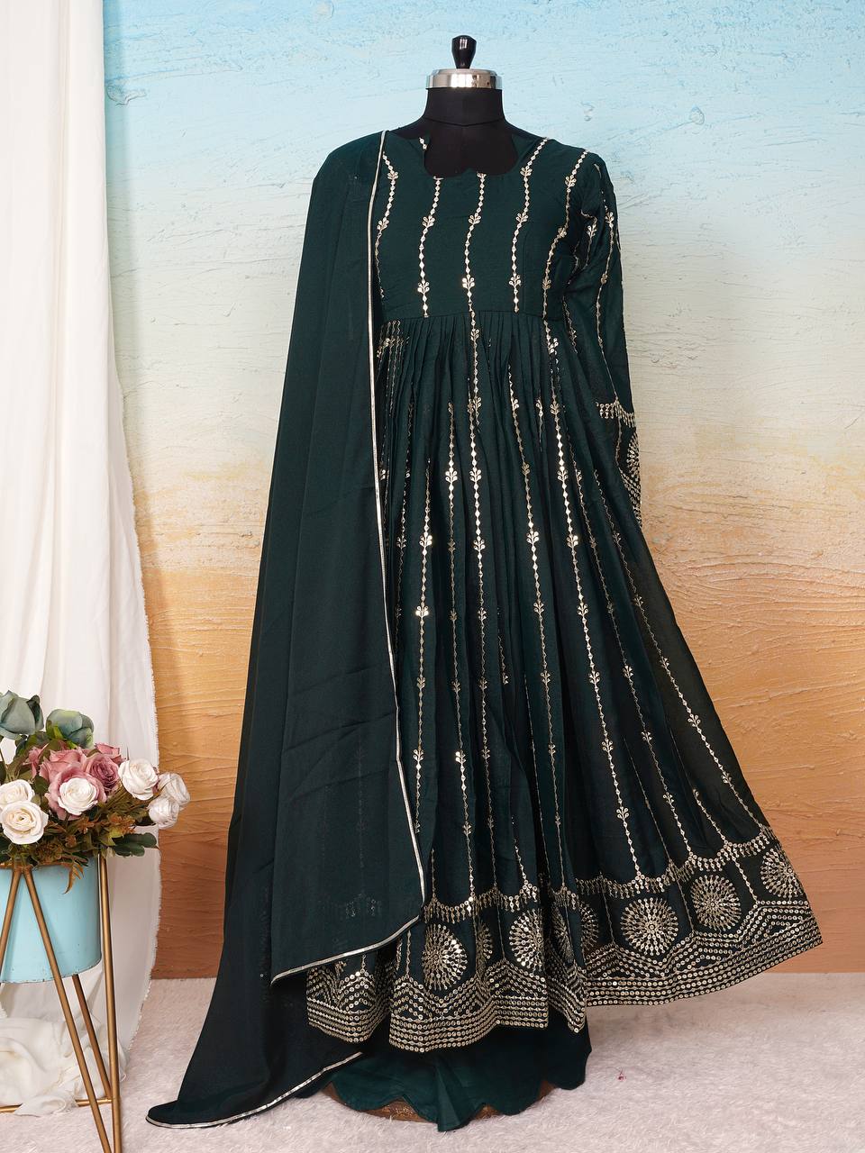 Captivating Georgette Green Color Anarkali Suit