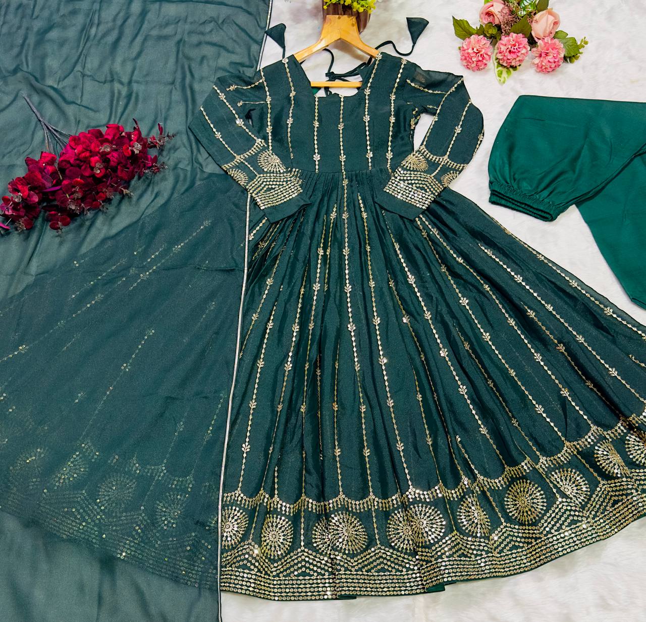 Captivating Georgette Green Color Anarkali Suit