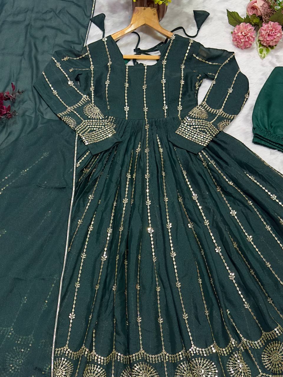 Captivating Georgette Green Color Anarkali Suit