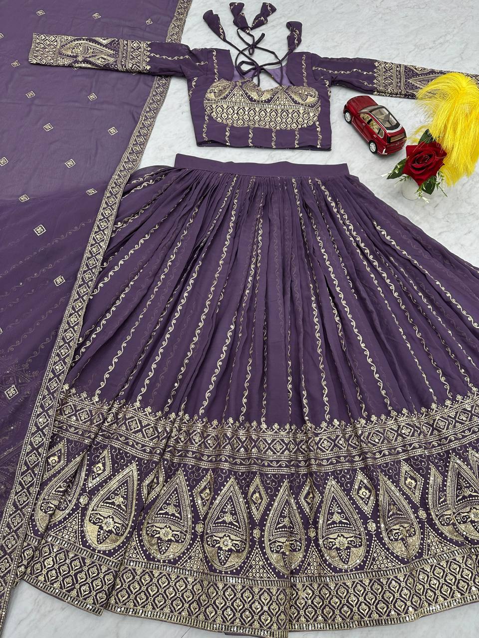Delightful Embroidery Work Lavender Color Lehenga Choli