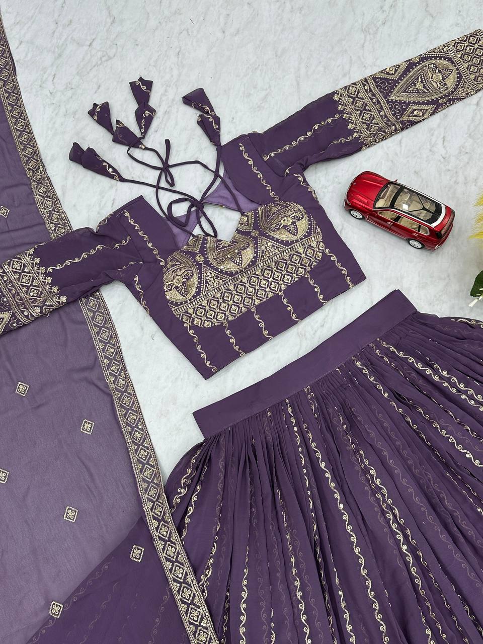 Delightful Embroidery Work Lavender Color Lehenga Choli