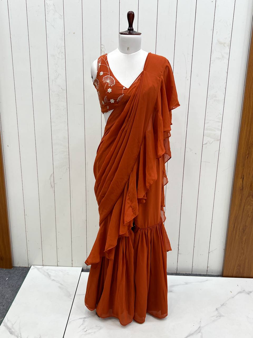 Party Wear Orange Color Draped Saree