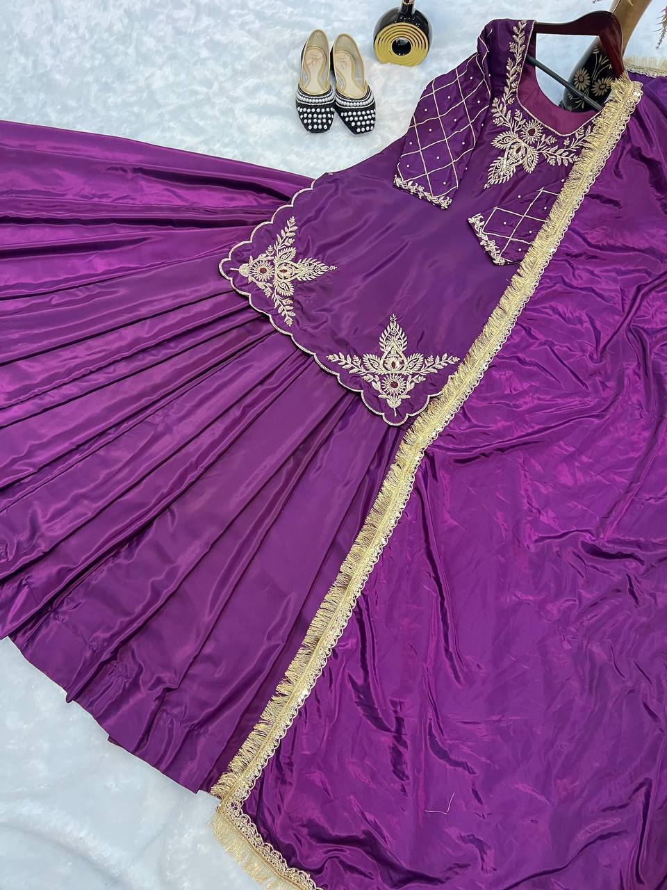 Function Wear Bids Hand Work Purple Color Top With Lehenga