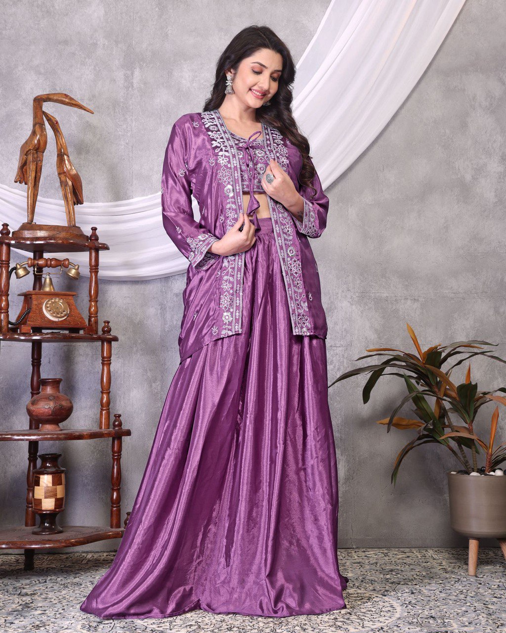 Designer Embroidery Work Lavender Color Lehenga Choli With Koti