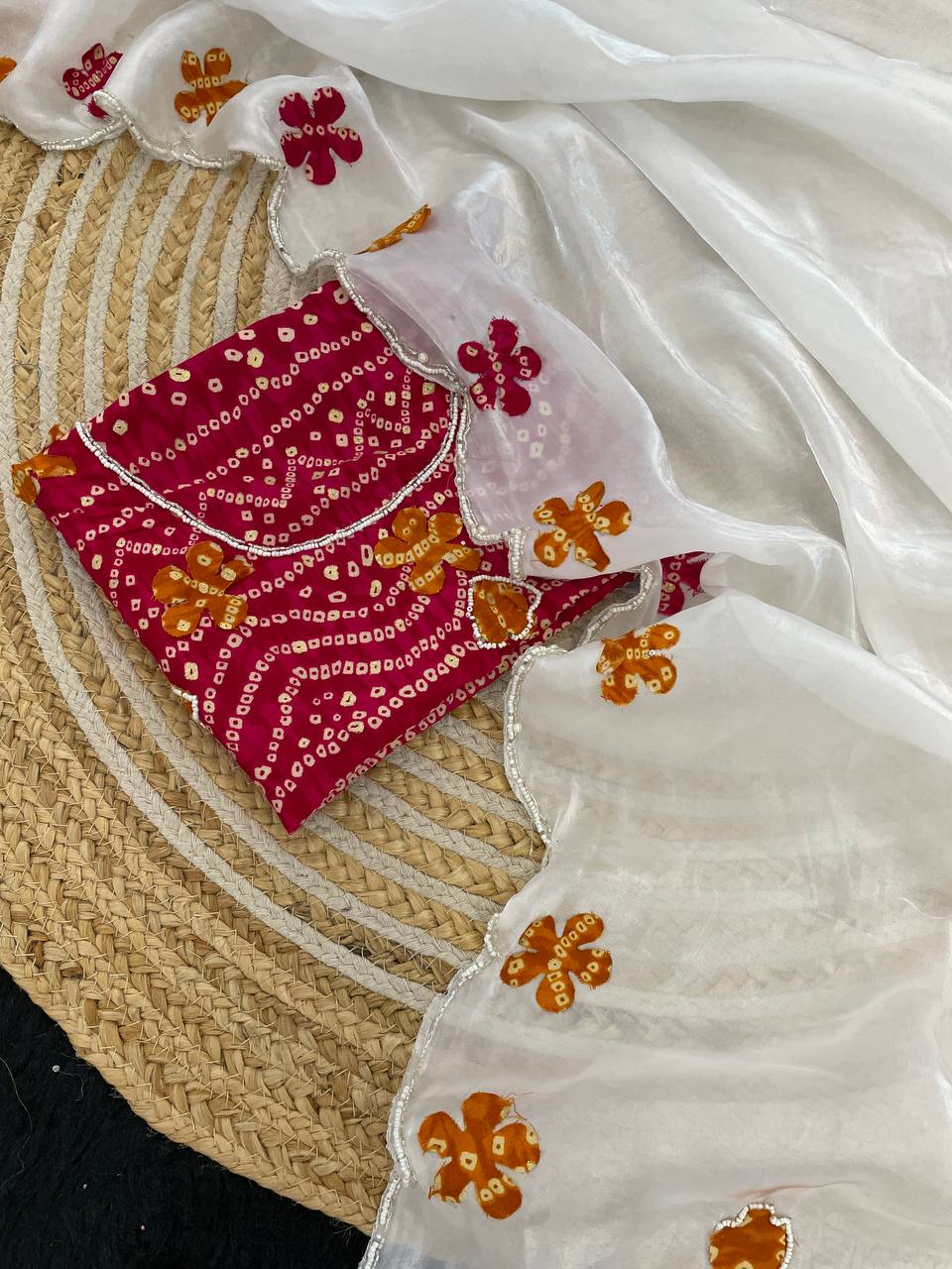 Flattering Flowers Work White Color Silk Saree