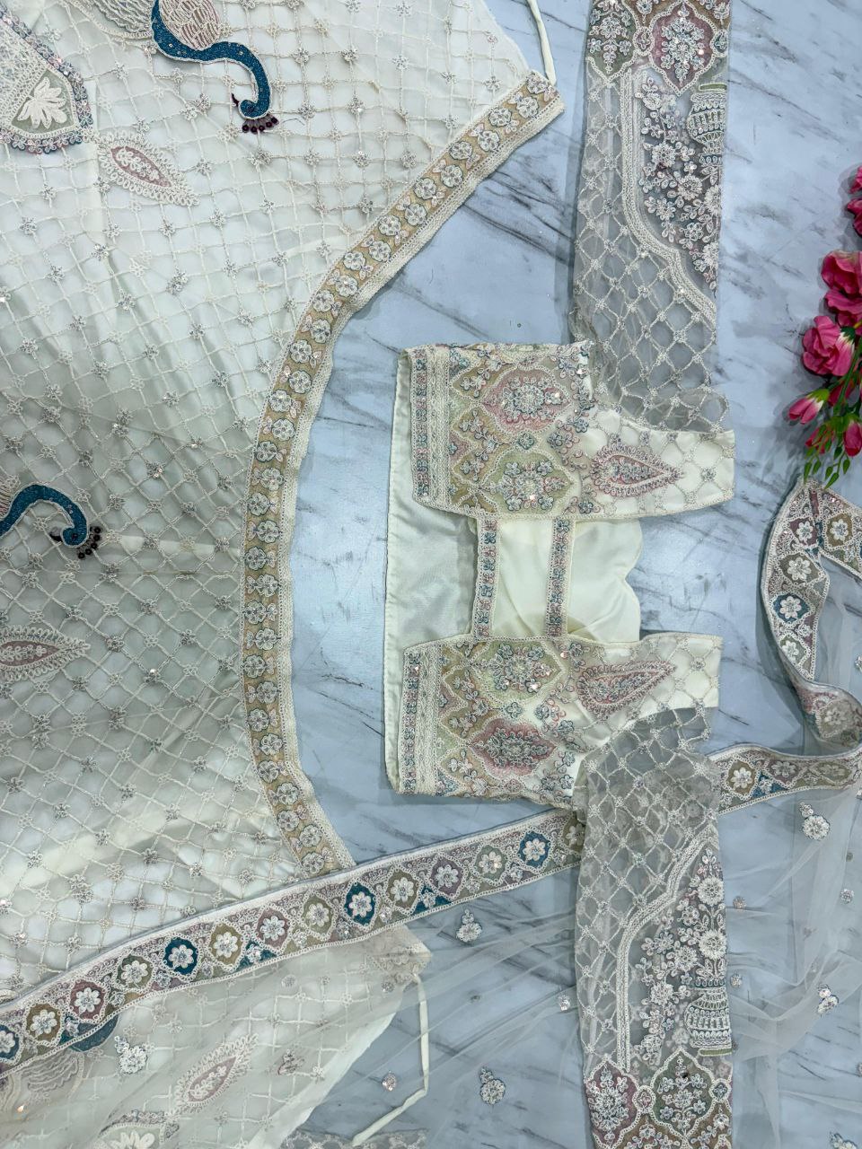 Bridal Wear Peacock Print White Color Lehenga Choli
