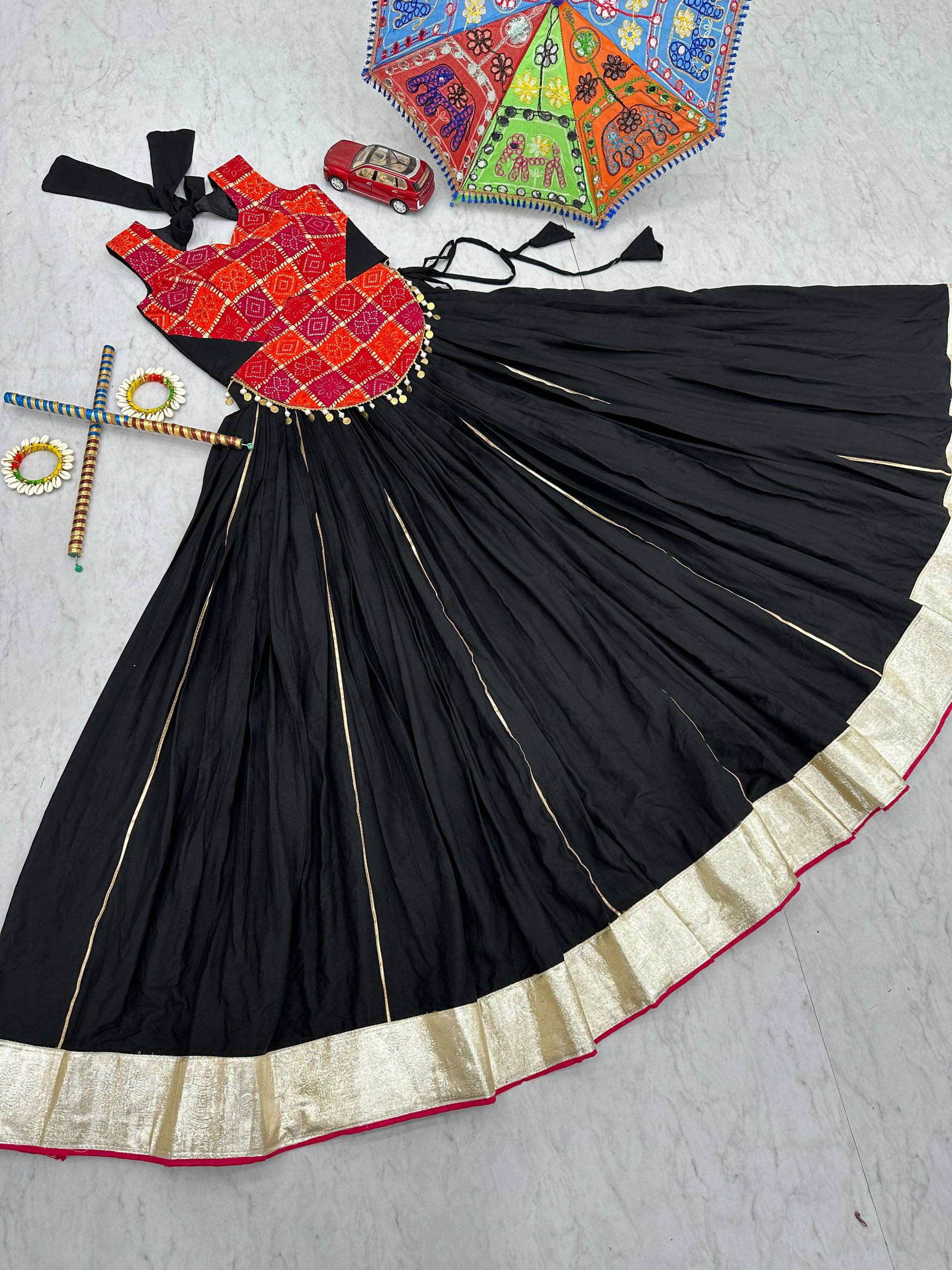 Navratri Collection Red Choli With Black Lehenga