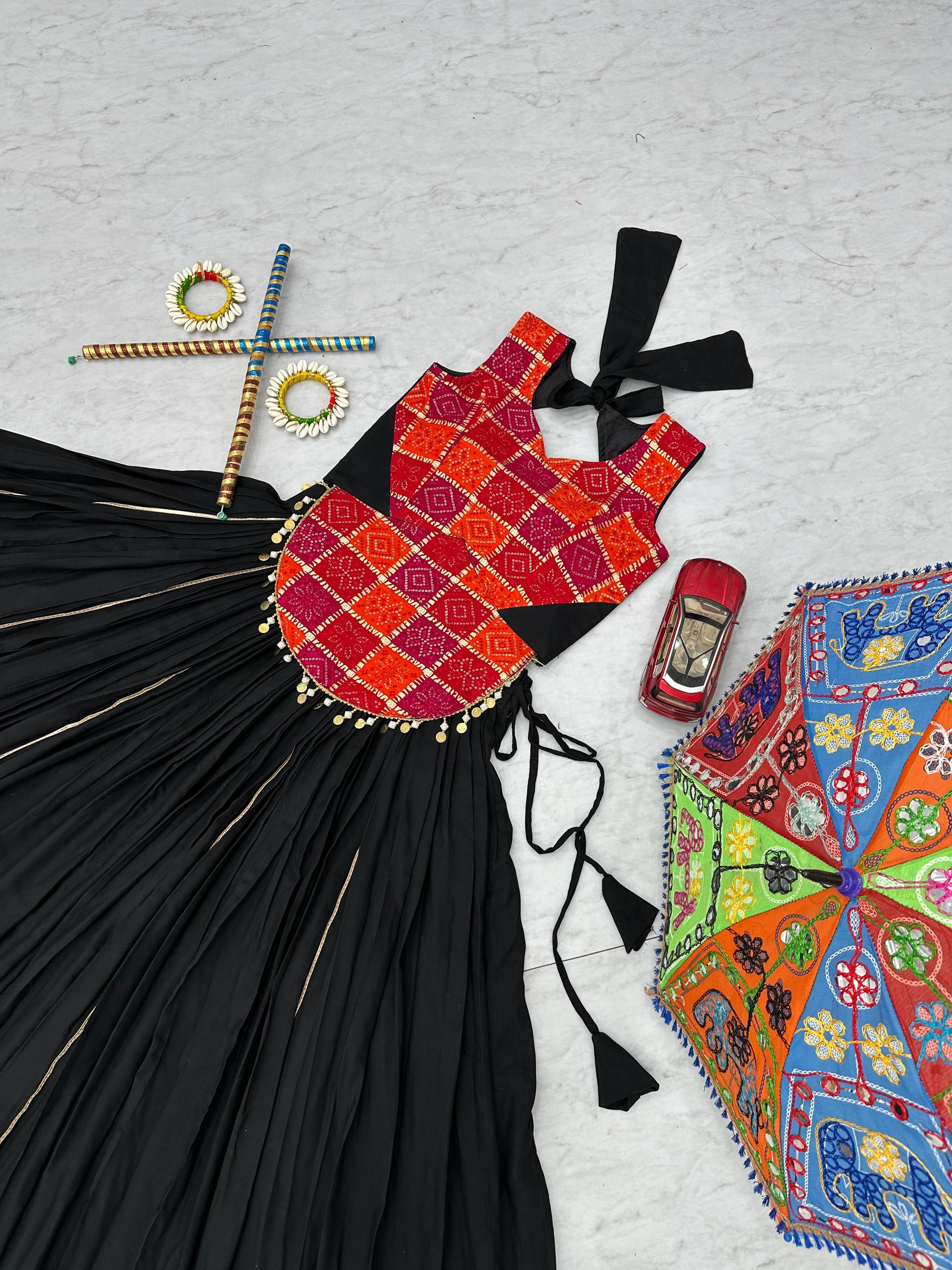 Navratri Collection Red Choli With Black Lehenga