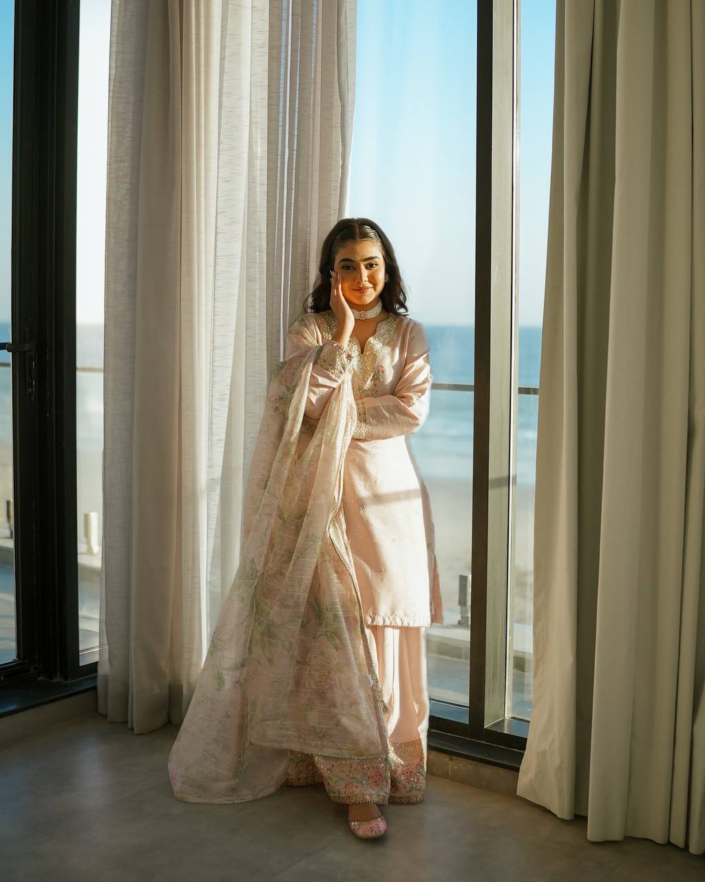 Beautiful Sequence Work Light Pink Color Palazzo Suit
