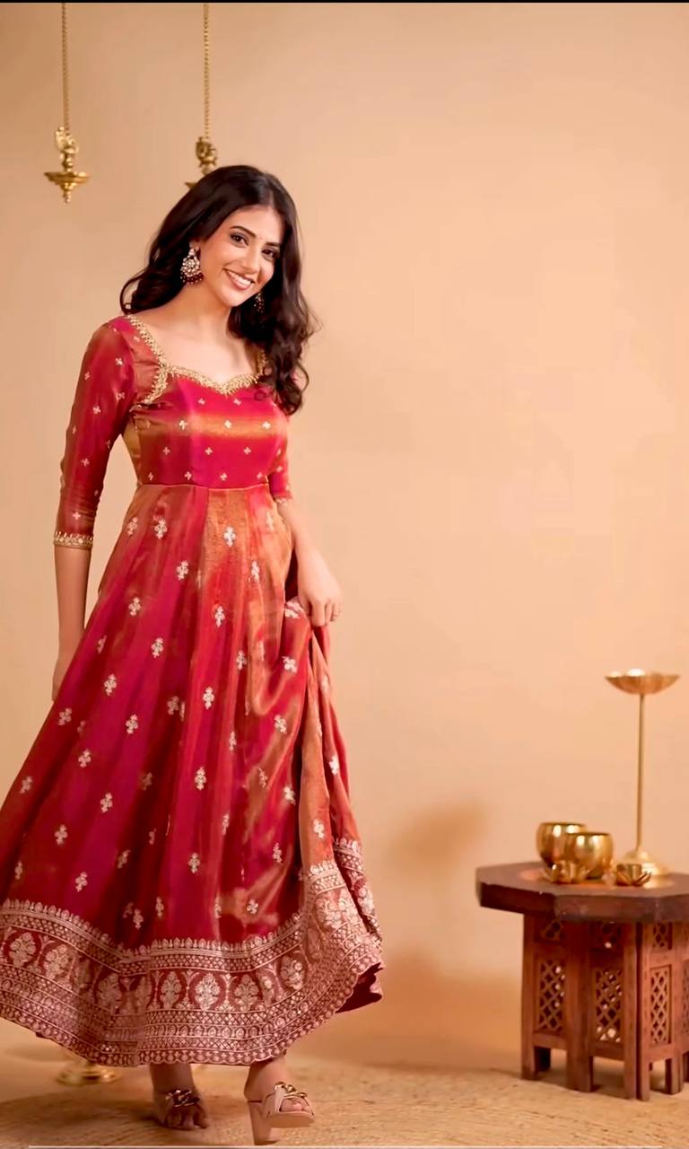 Alluring Sequence Work Red Color Gown