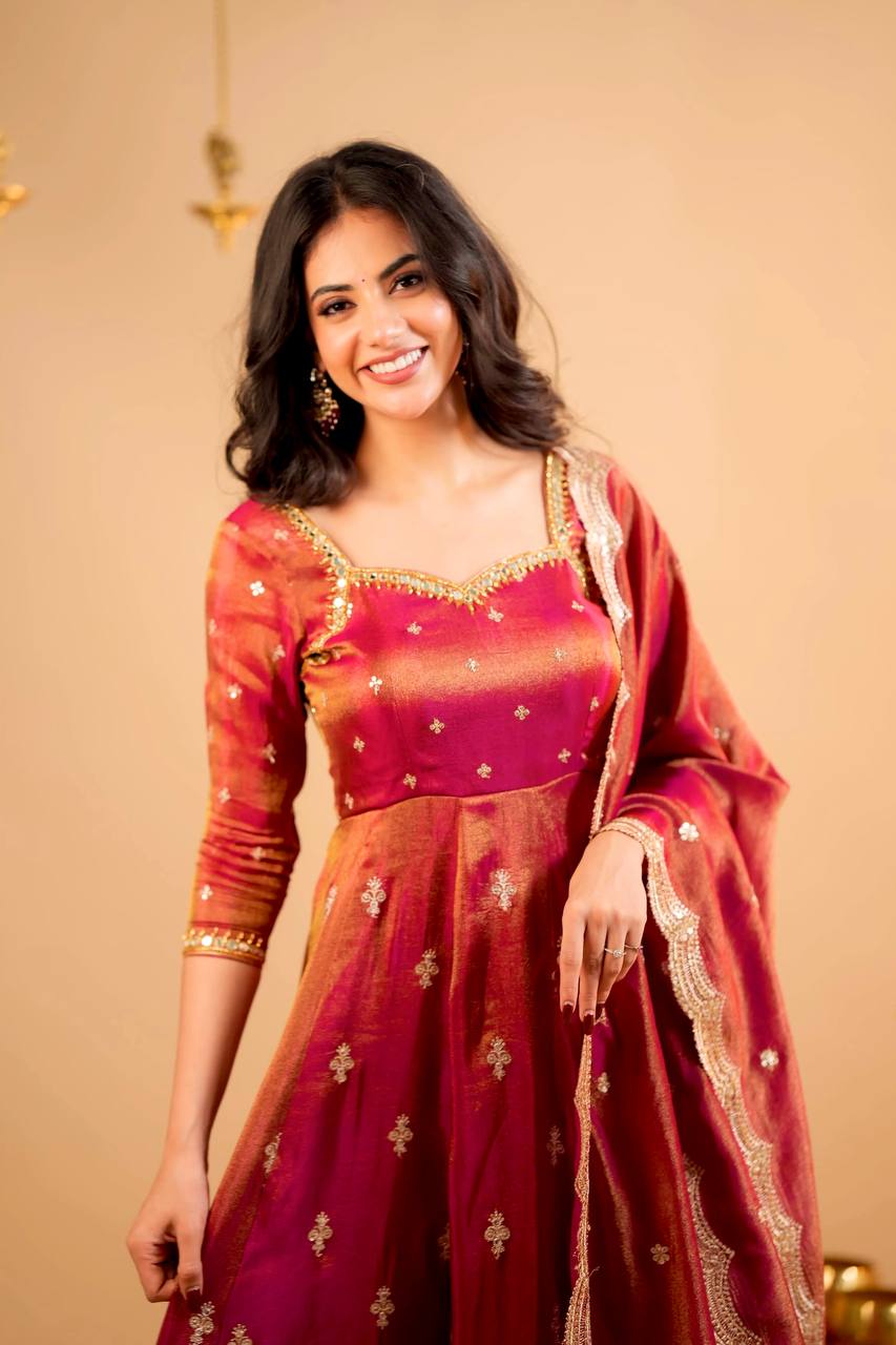 Alluring Sequence Work Red Color Gown