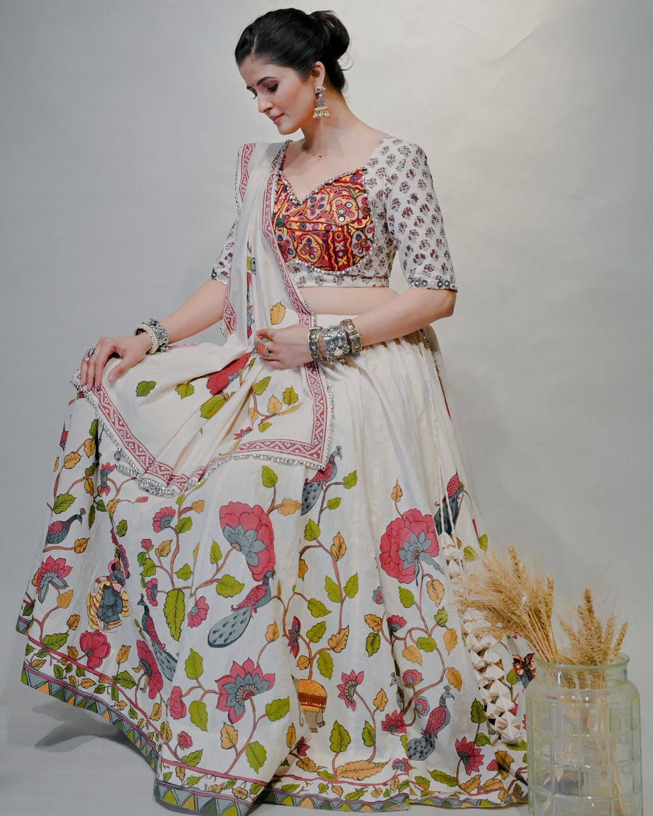 White Color Gamathi Work Navratri Lehenga Choli