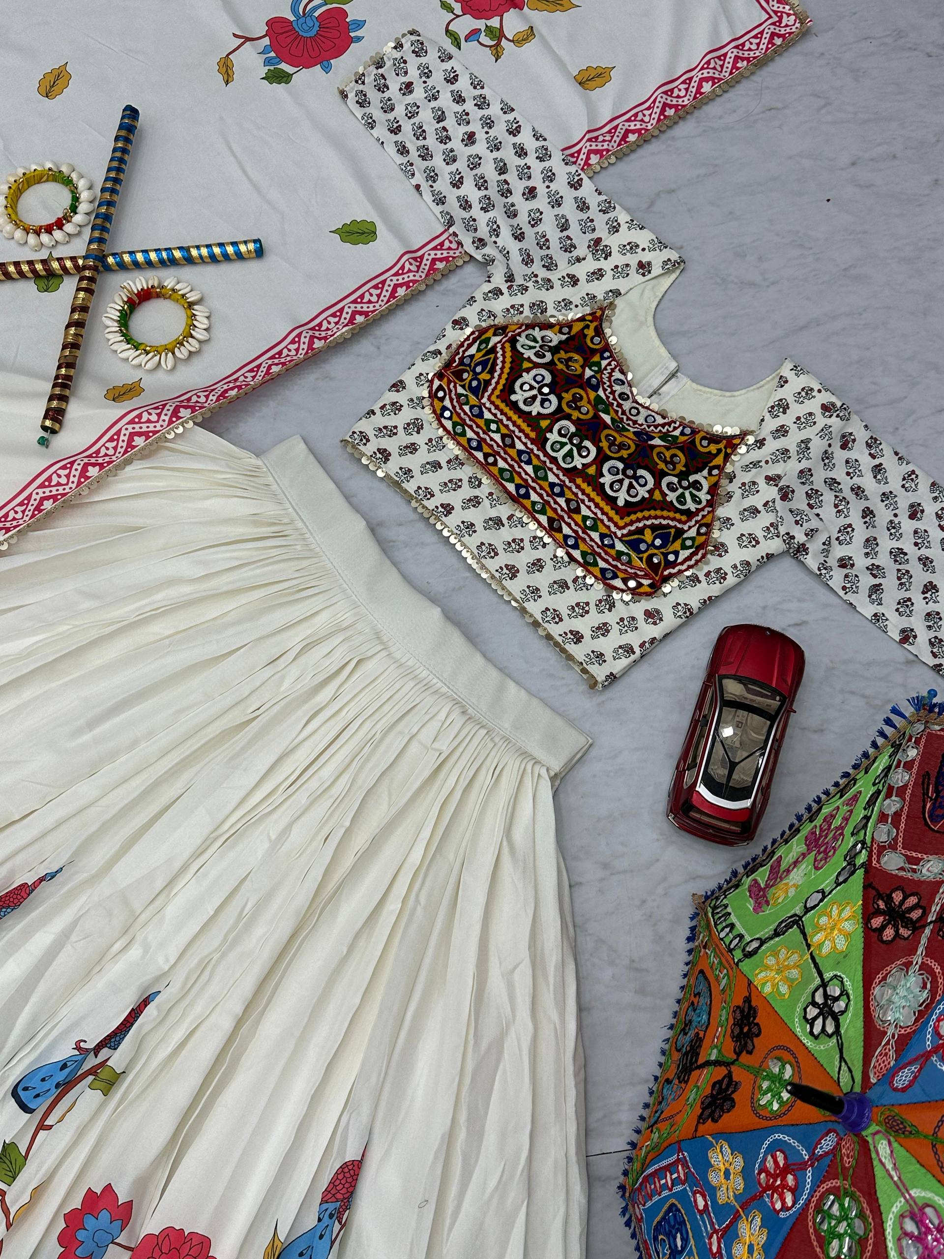 White Color Gamathi Work Navratri Lehenga Choli