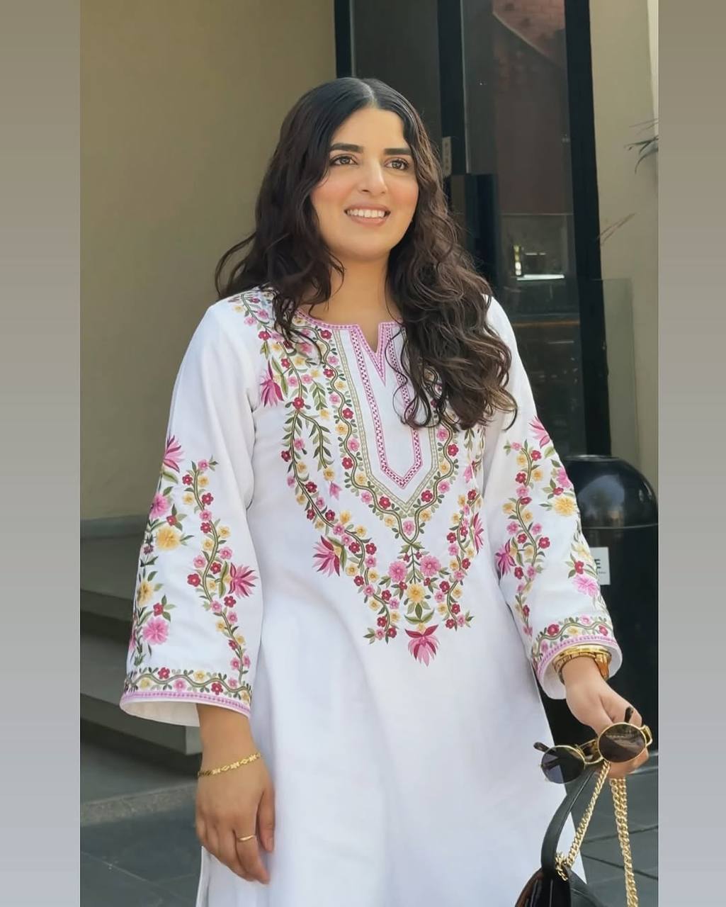 Attractive White Color Embroidered Palazzo Suit