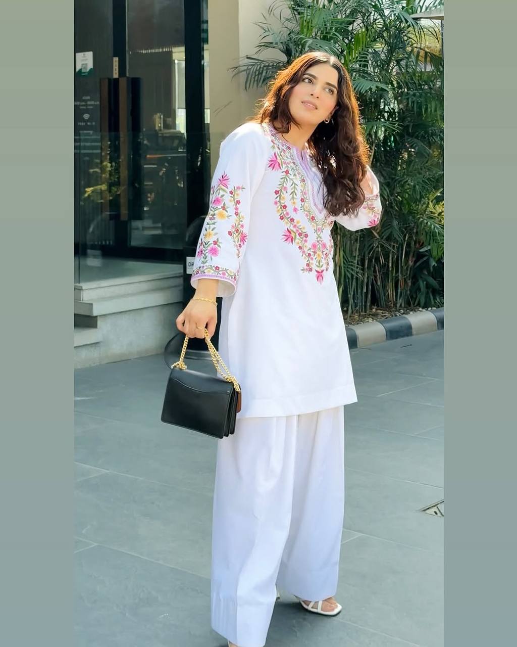 Attractive White Color Embroidered Palazzo Suit