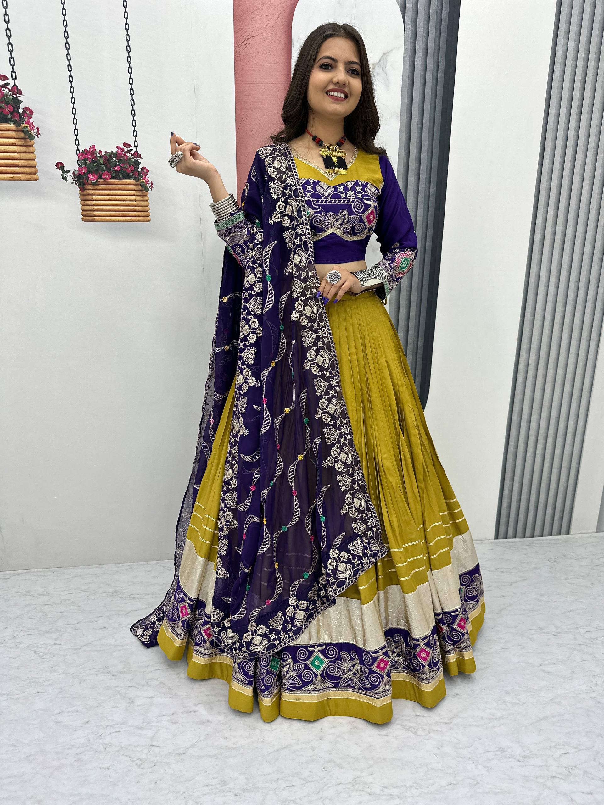 Mustard Color Sequence Work Navratri Lehenga Choli