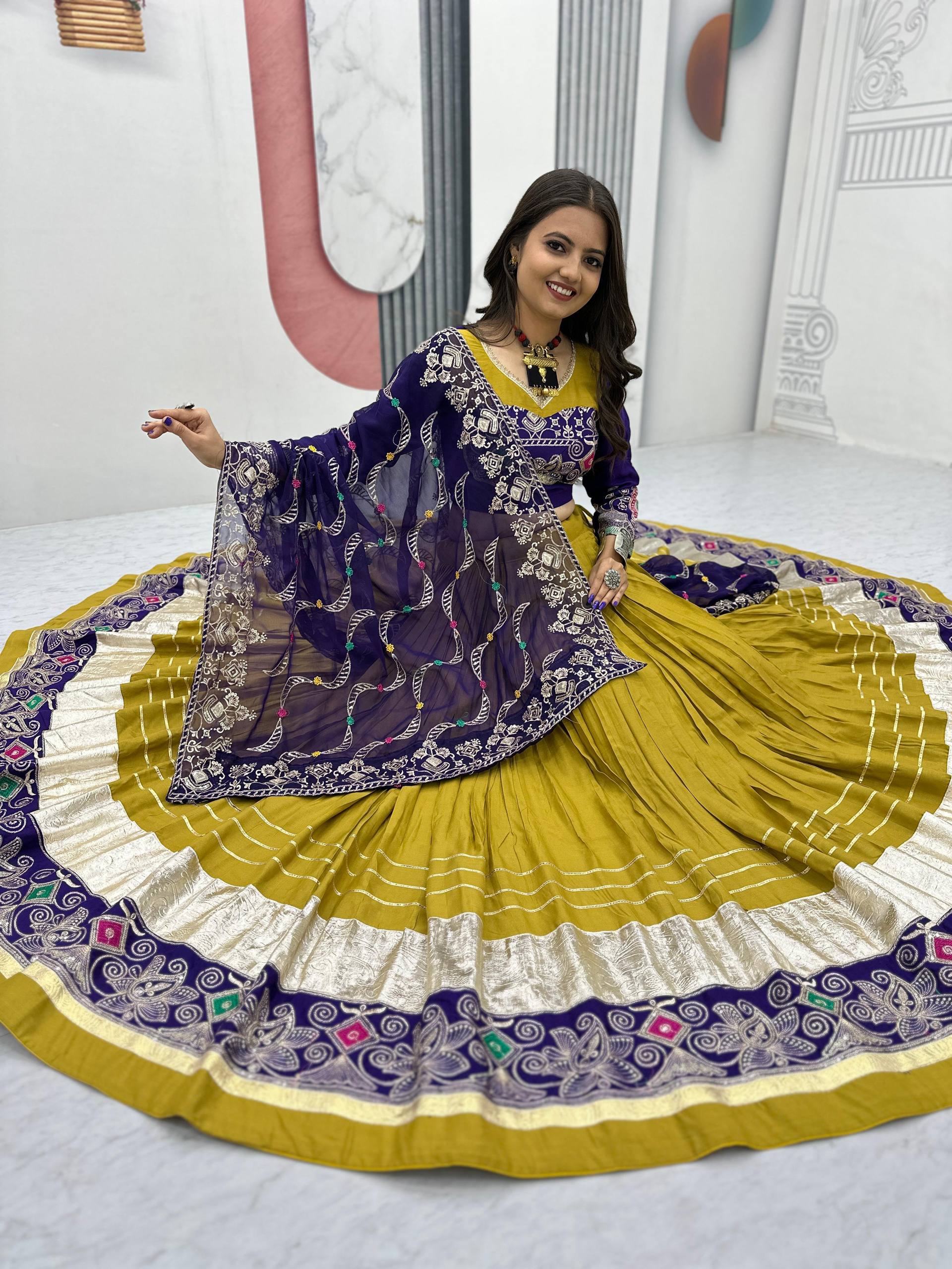 Mustard Color Sequence Work Navratri Lehenga Choli