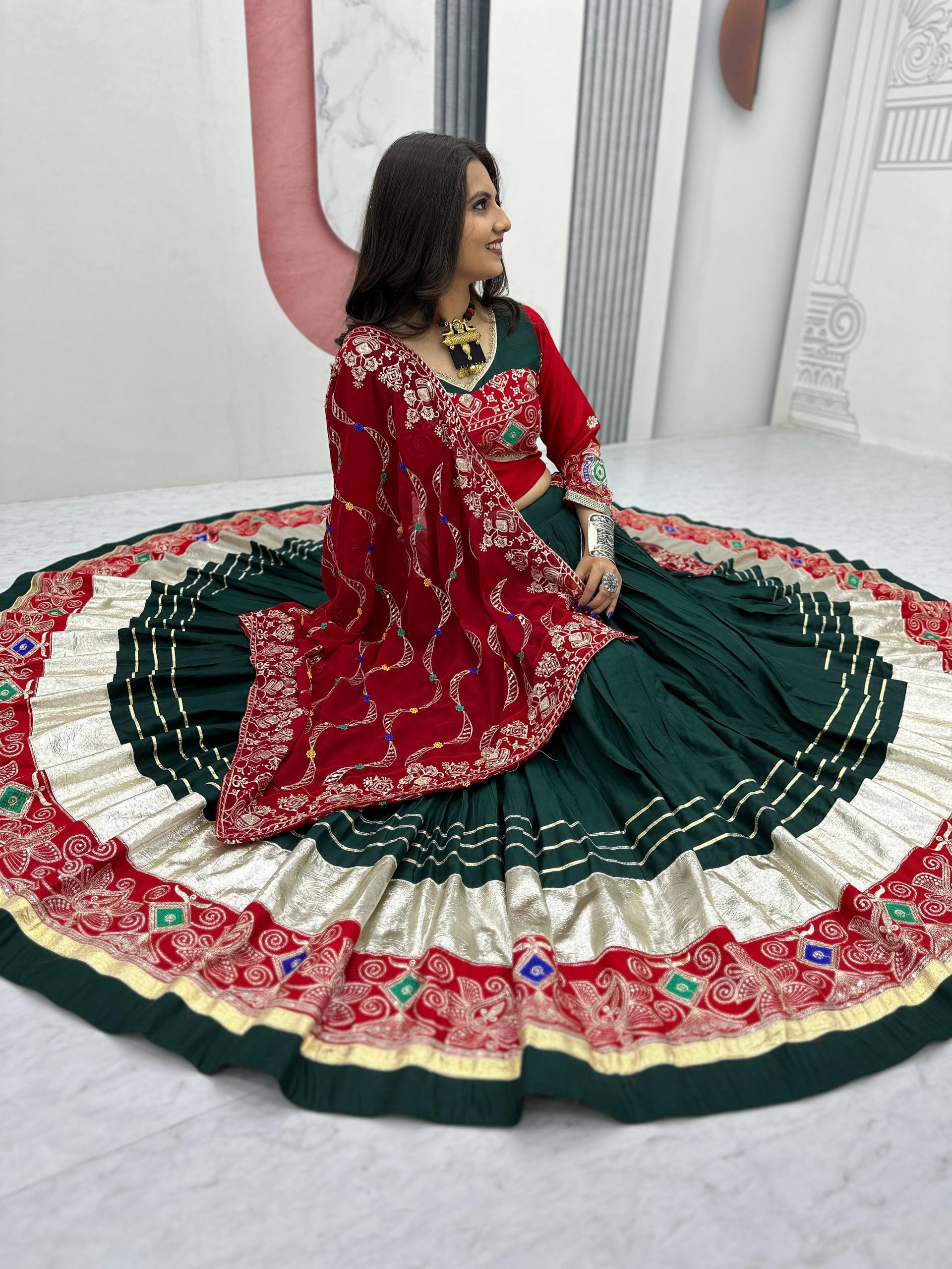Green Color Sequence Work Navratri Lehenga Choli