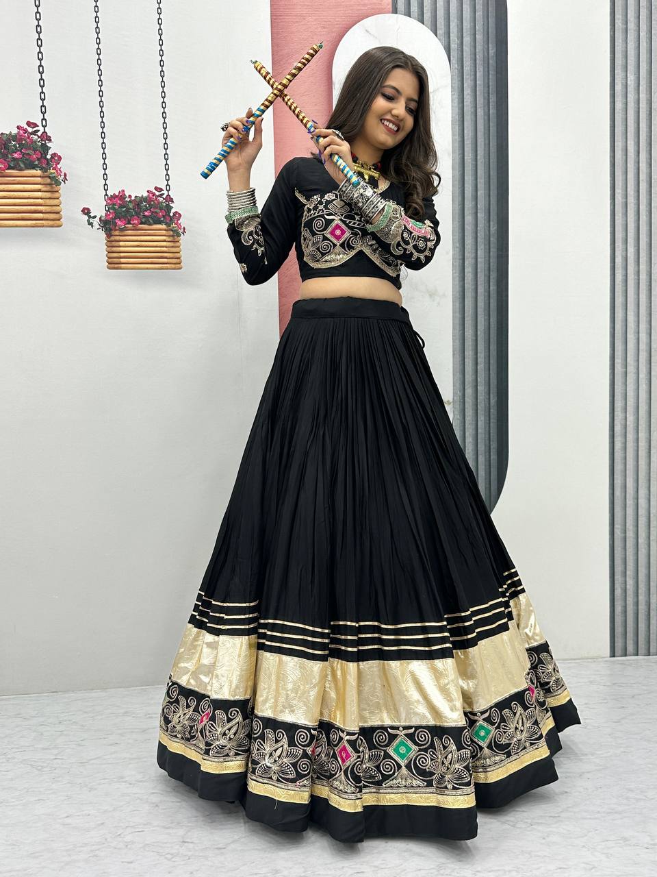 Black Color Sequence Work Navratri Lehenga Choli