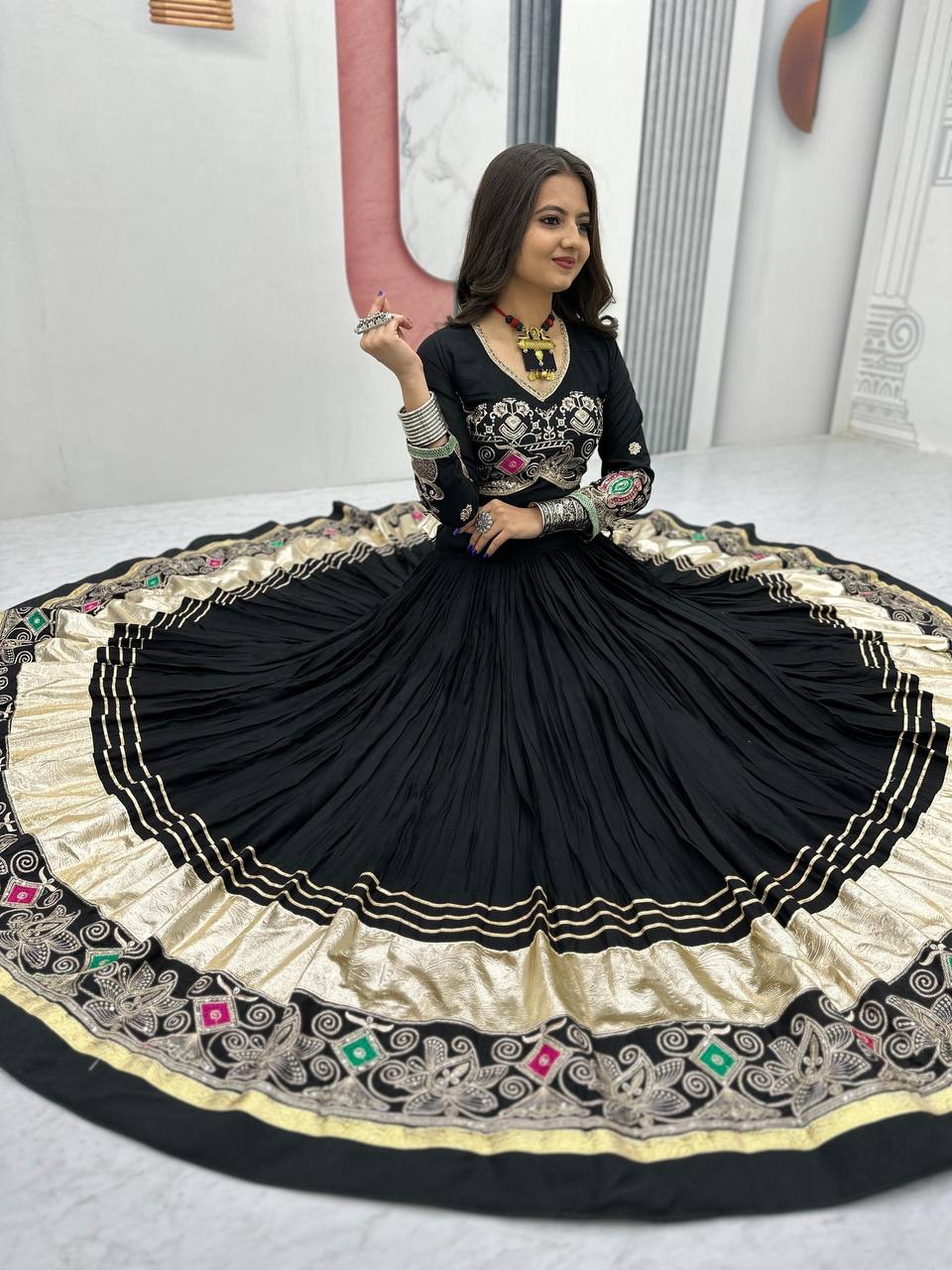 Black Color Sequence Work Navratri Lehenga Choli