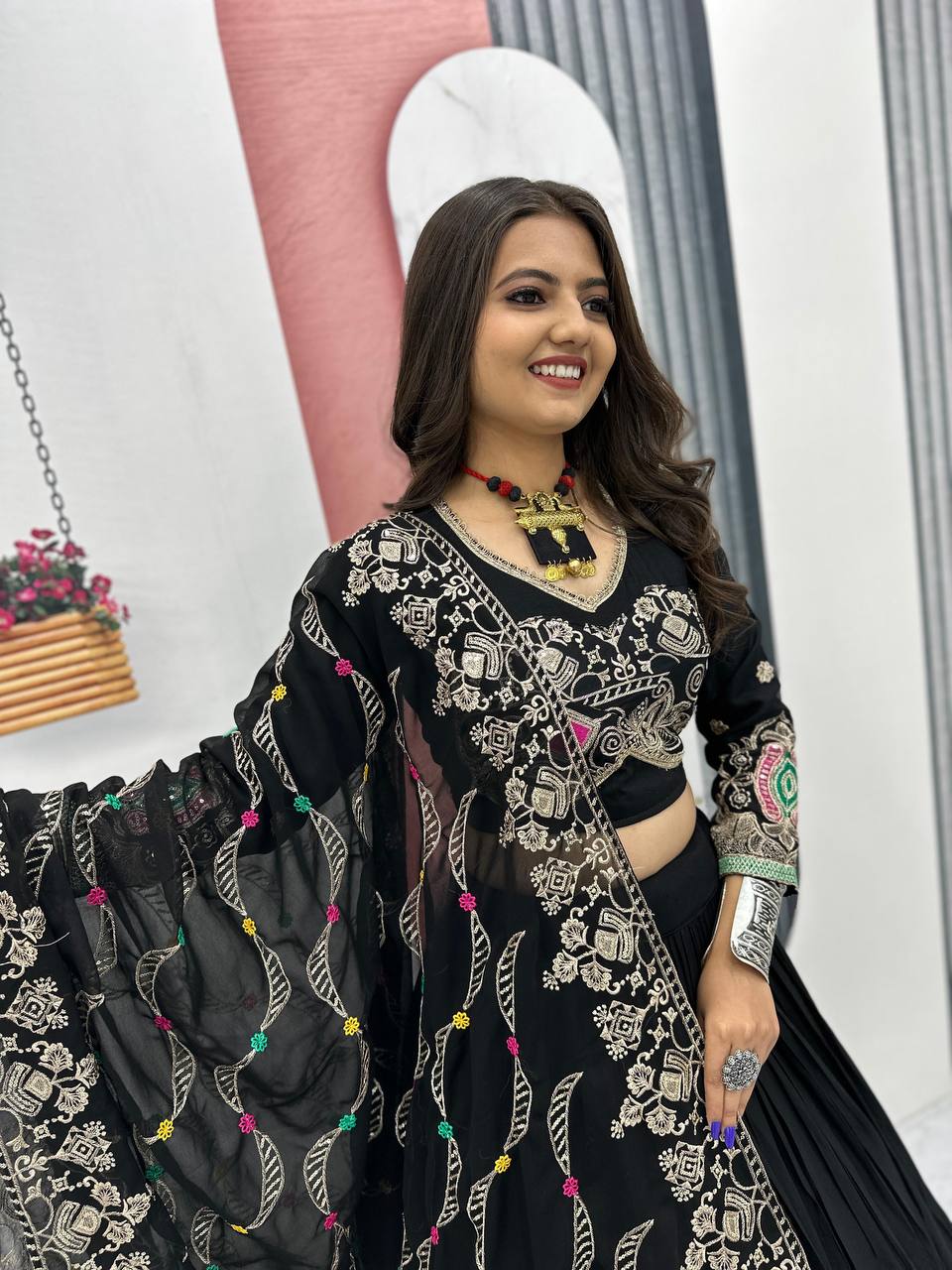 Black Color Sequence Work Navratri Lehenga Choli