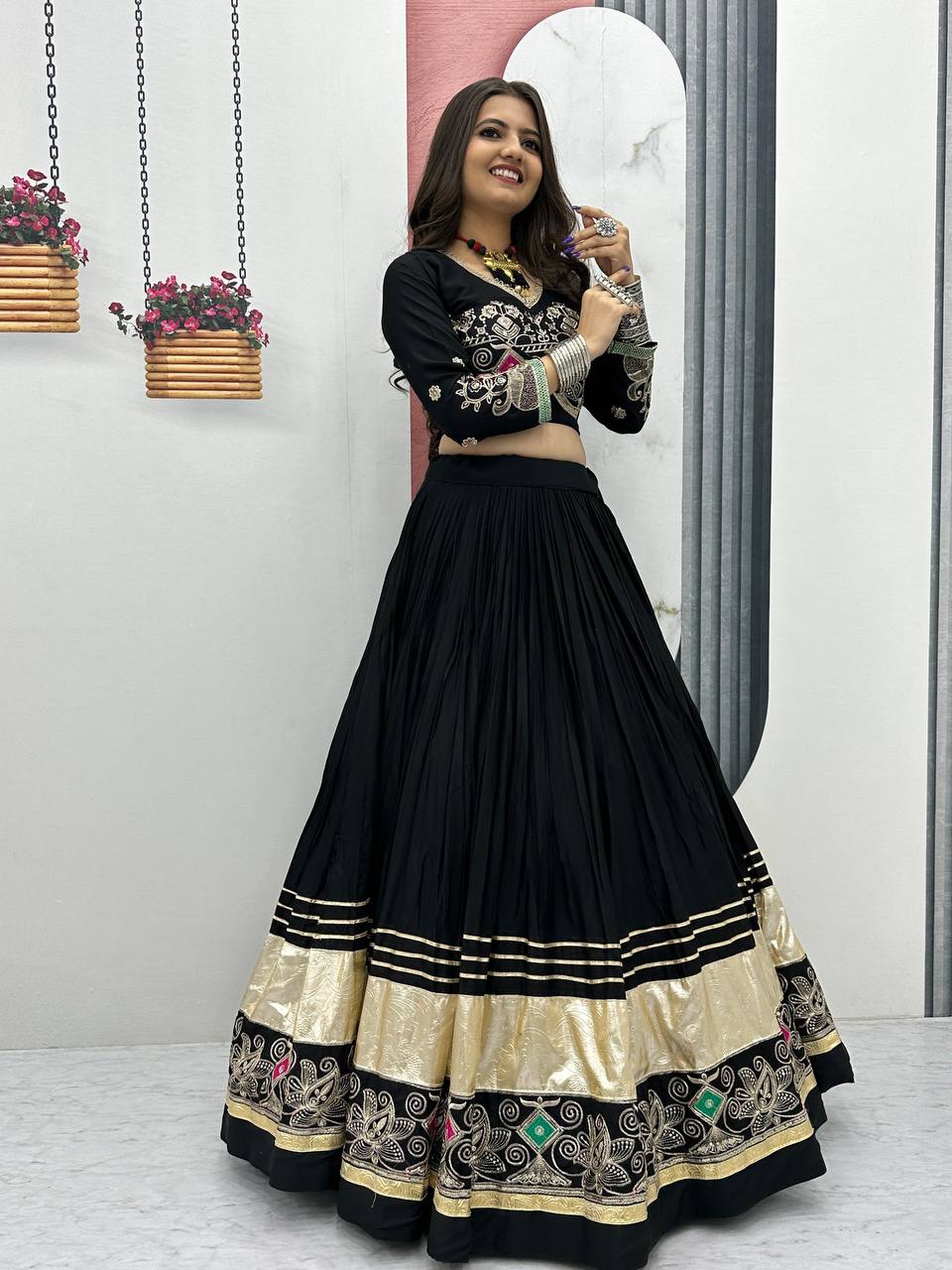 Black Color Sequence Work Navratri Lehenga Choli