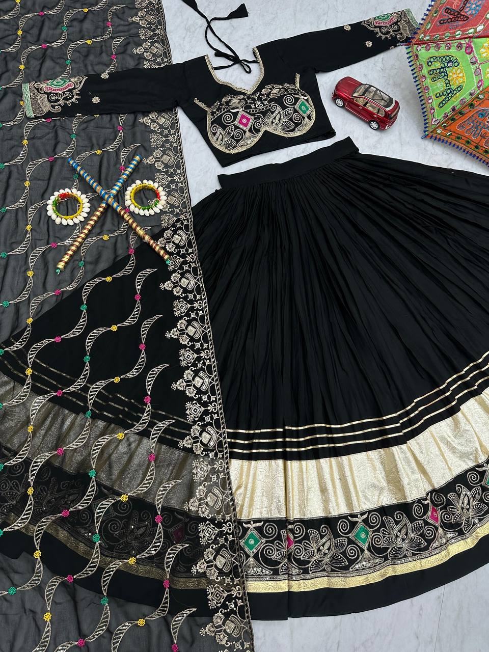 Black Color Sequence Work Navratri Lehenga Choli