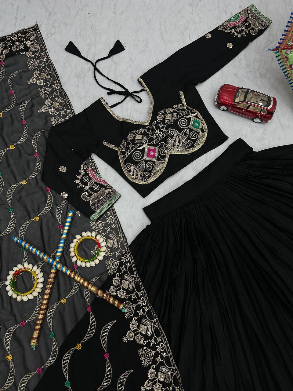 Black Color Sequence Work Navratri Lehenga Choli