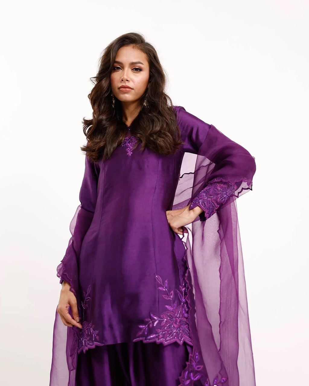 Beads Work Purple Color Pakistani Salwar Suit