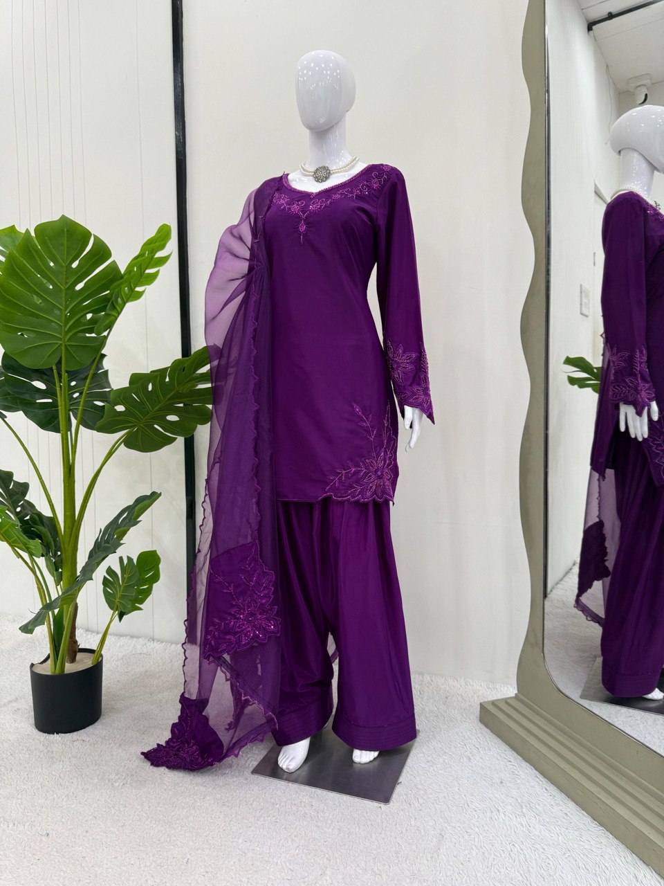 Beads Work Purple Color Pakistani Salwar Suit