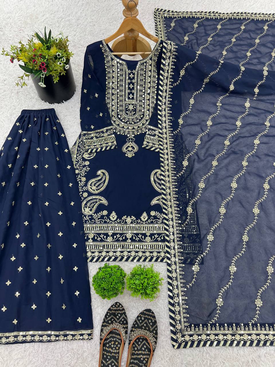 Heavy Work Navy Blue Color Beautiful Sharara Suit