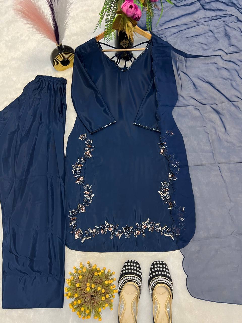 Beads Work Navy Blue Color Salwar Suit