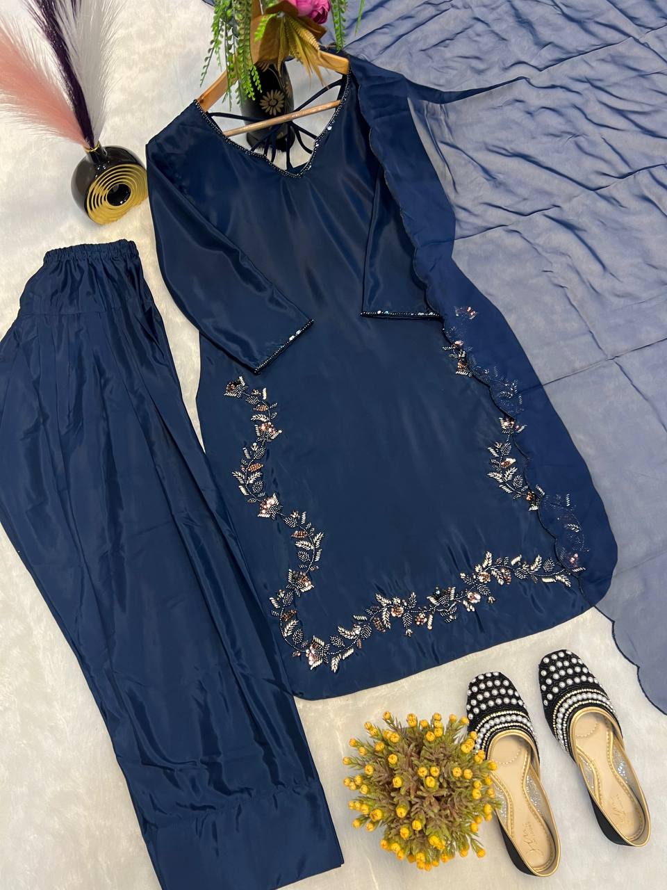 Beads Work Navy Blue Color Salwar Suit