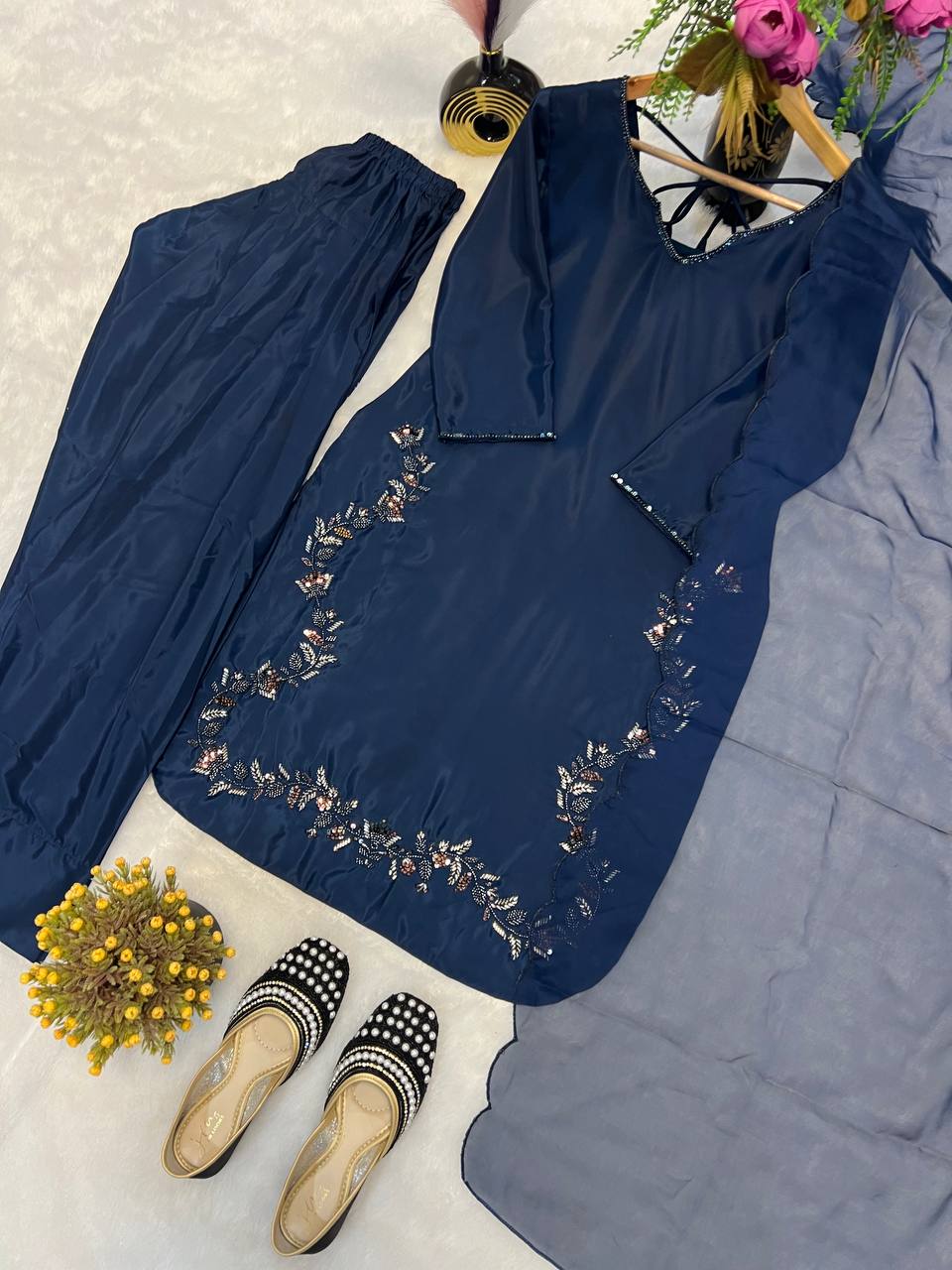 Beads Work Navy Blue Color Salwar Suit